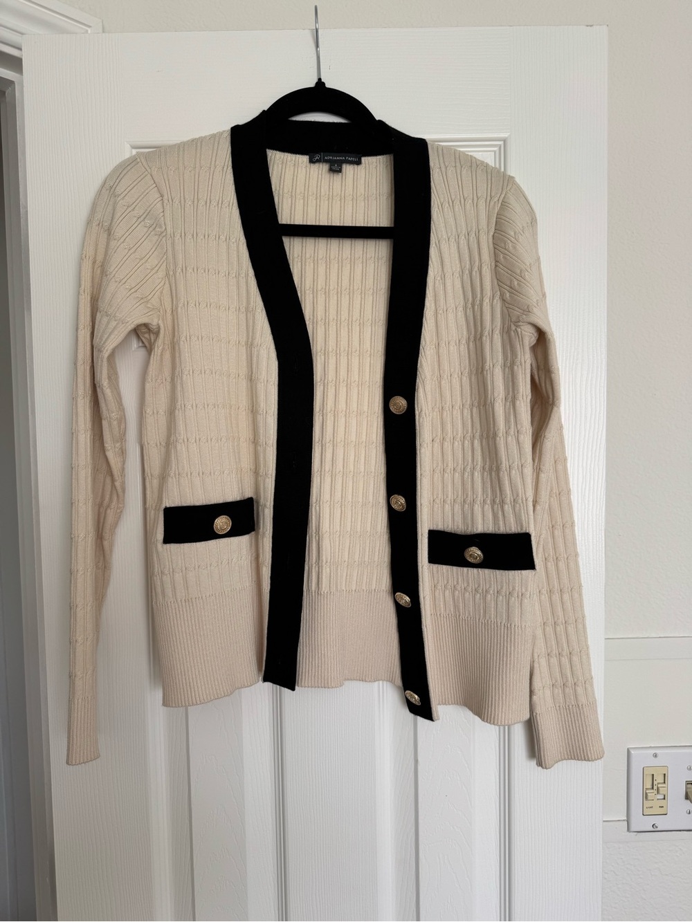 Adrianna Papell Cream Cardigan with Black Trim